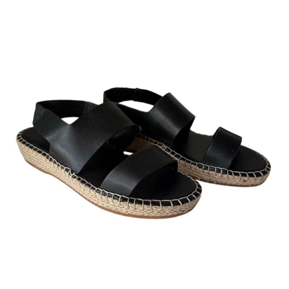 Cole Haan Black Leather Cloudfeel Espadrille Wedge Sandals 7B